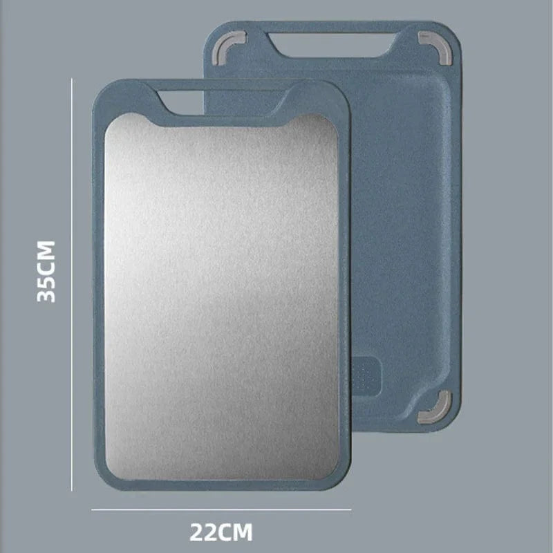 Køkkenskærebræt: Rustfrit stål og plast 2 i 1 til kød og grøntsager Lille blå