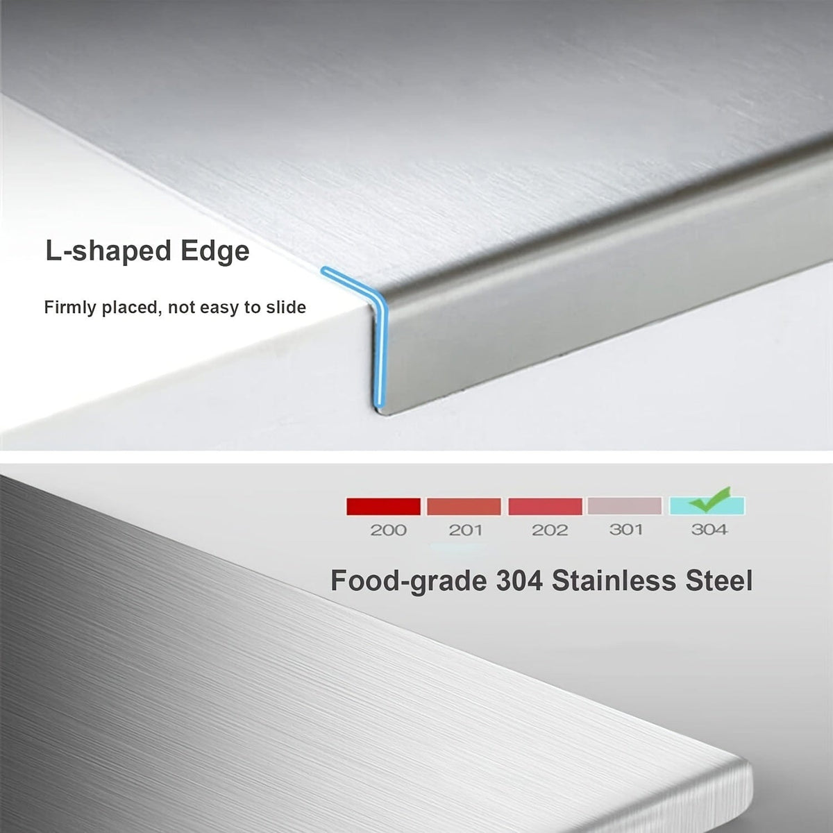 Skærebræt i rustfrit stål til kød, frugt og grøntsager - Chirano - Skridsikker, beskyttende kant - Køkkentilbehør
