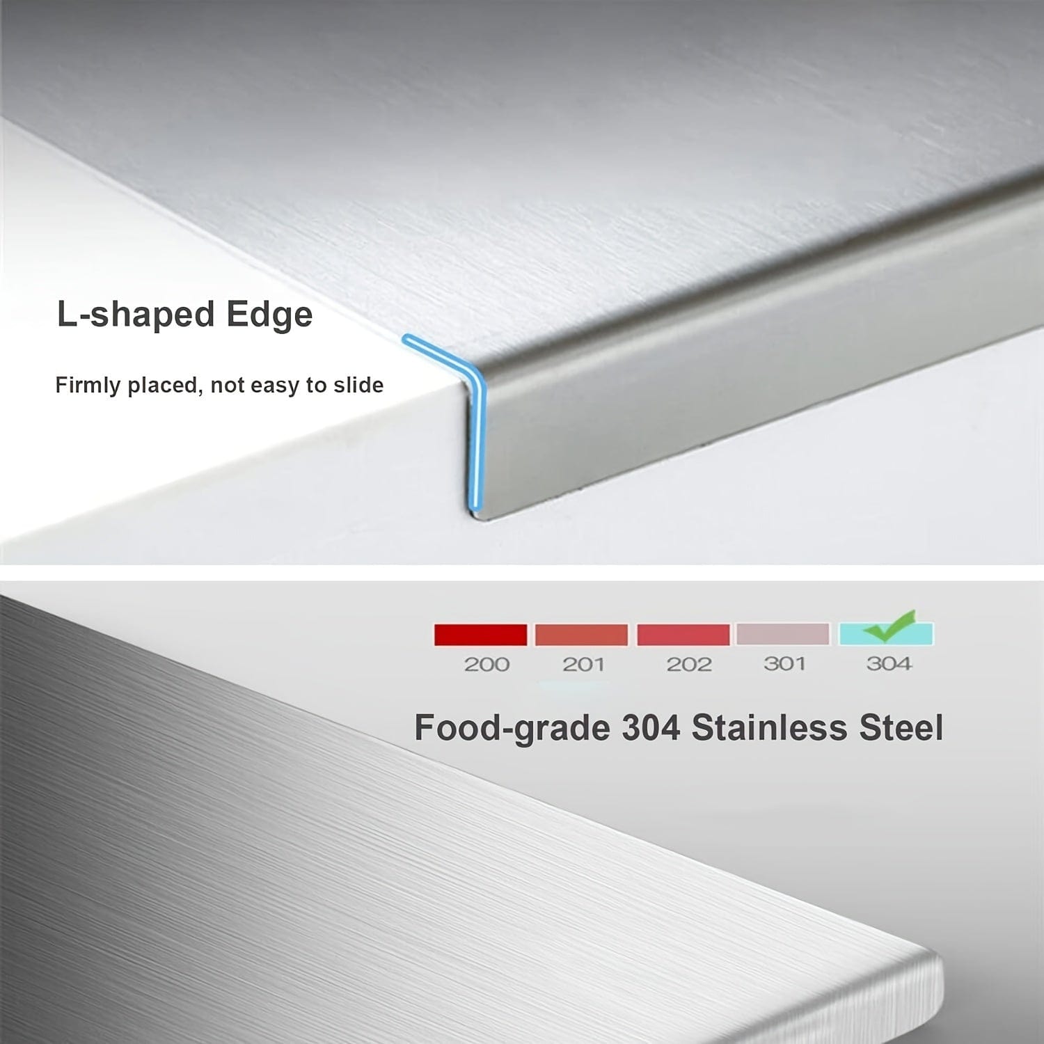 Skærebræt i rustfrit stål til kød, frugt og grøntsager - Chirano - Skridsikker, beskyttende kant - Køkkentilbehør