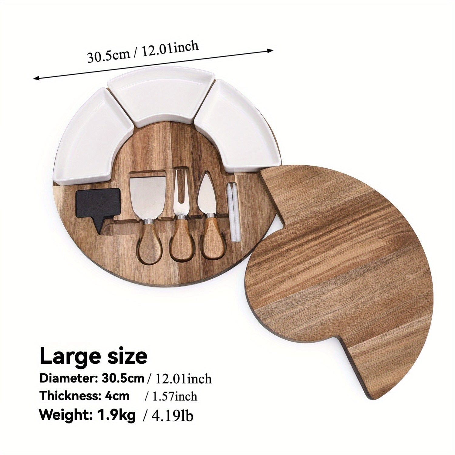 Ostebræt af træ med kniv og gaffel, ideelt til madlavning i hjemmet 30,5 cm/12,01 tommer-Premium Acacia Woo