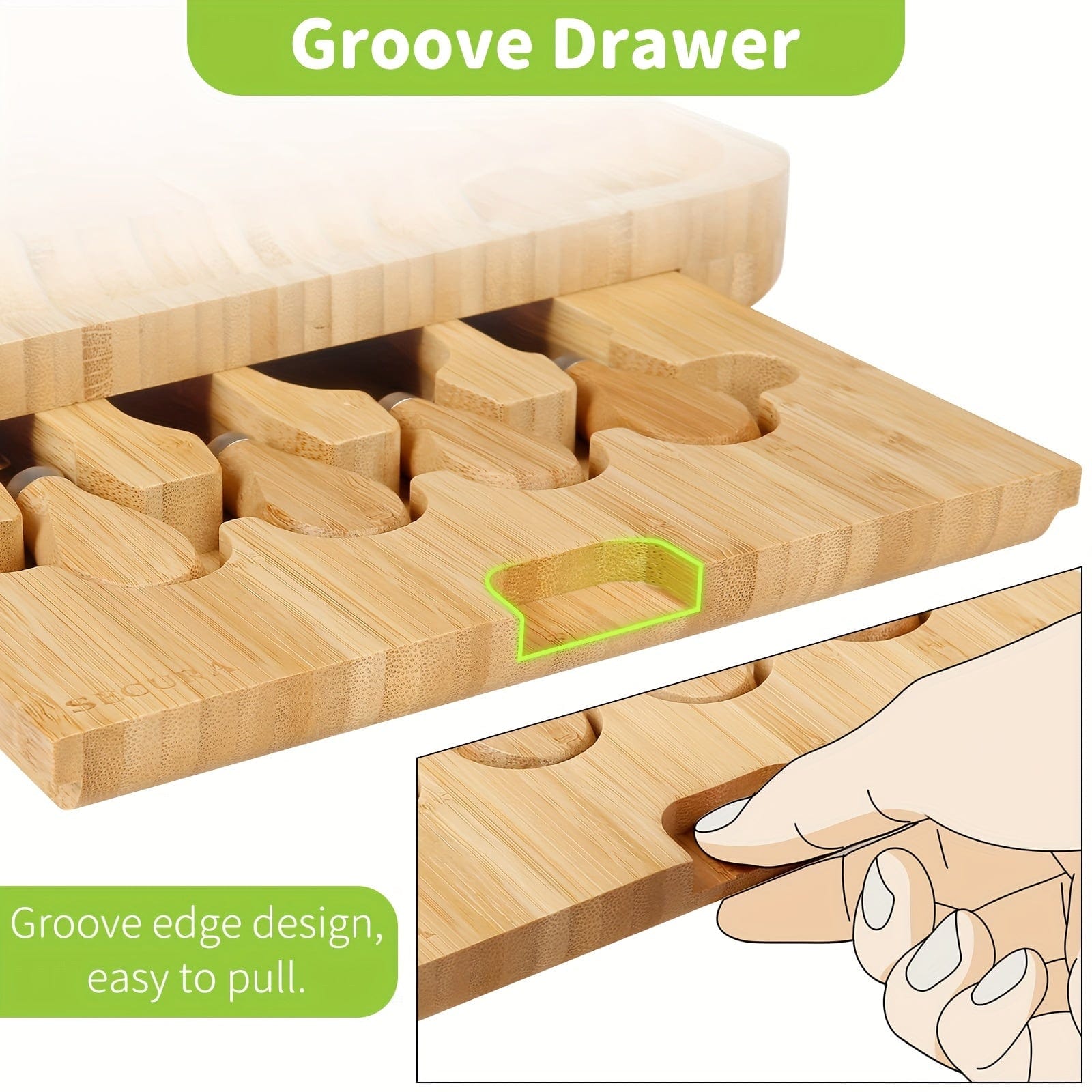 Bambus-ostebræt med kniv og keramiske skåle - Gavesæt - FN63926 Beige