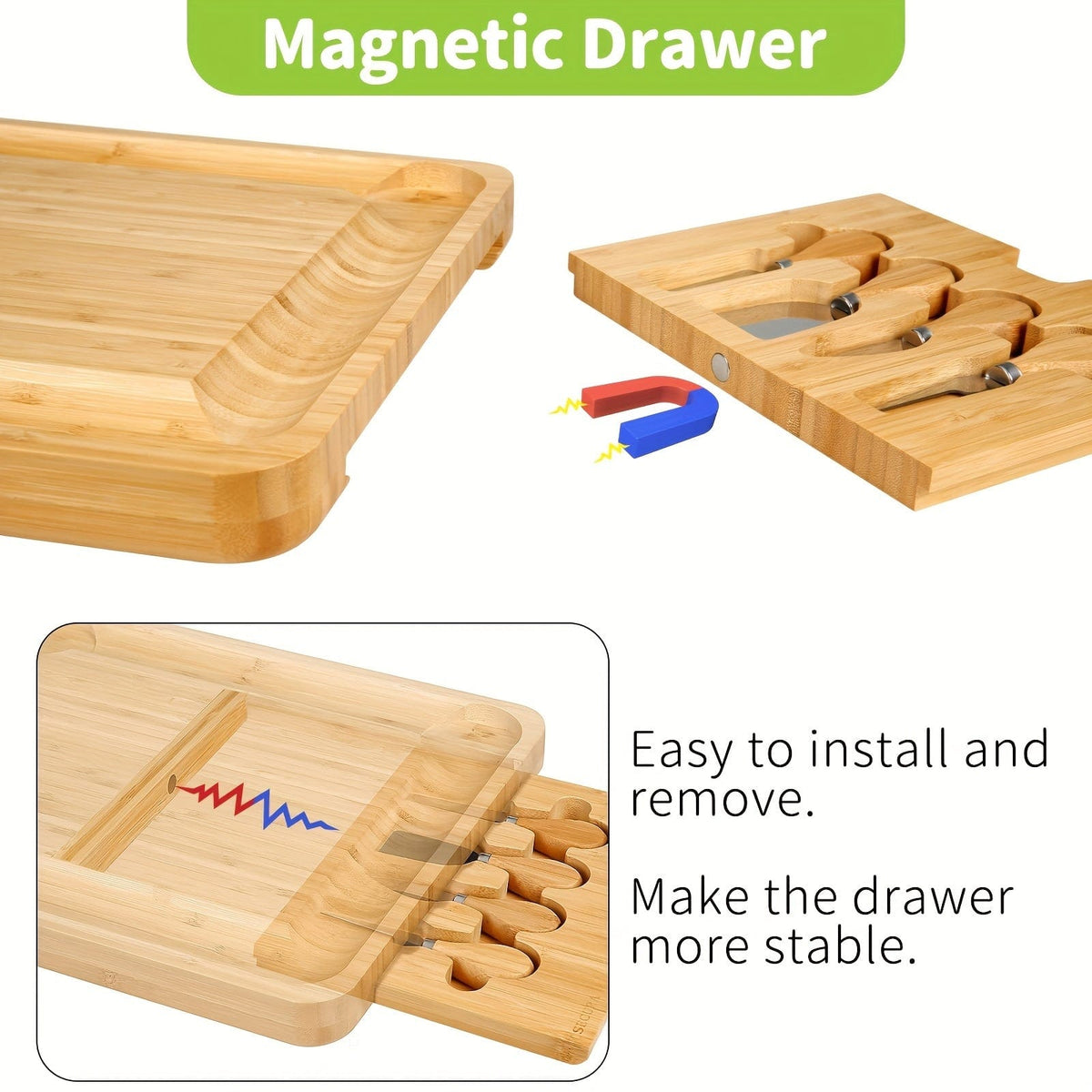 Bambus-ostebræt med kniv og keramiske skåle - Gavesæt - FN63926 Beige