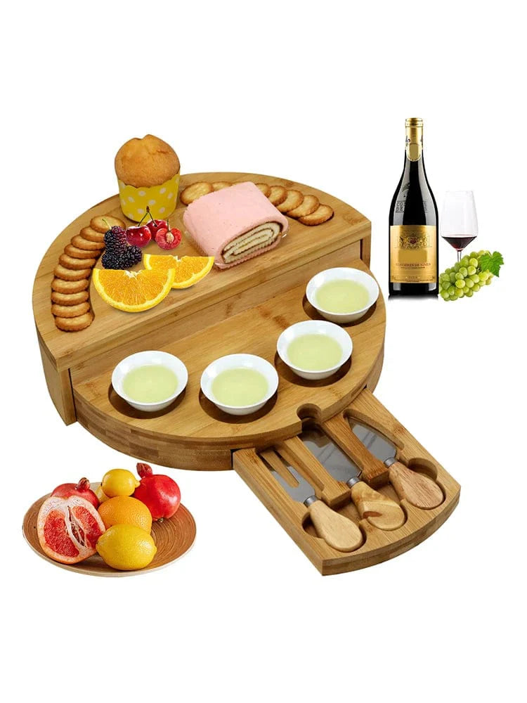 Oste- og charcuteribakke i bambus med integreret skuffe