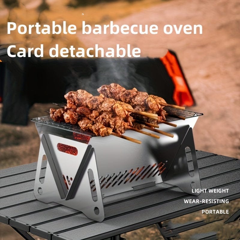 Campingbrændeovn med grill, rustfrit stål, bærbar 1 stk.