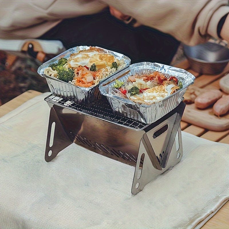 Campingbrændeovn med grill, rustfrit stål, bærbar 1 stk.