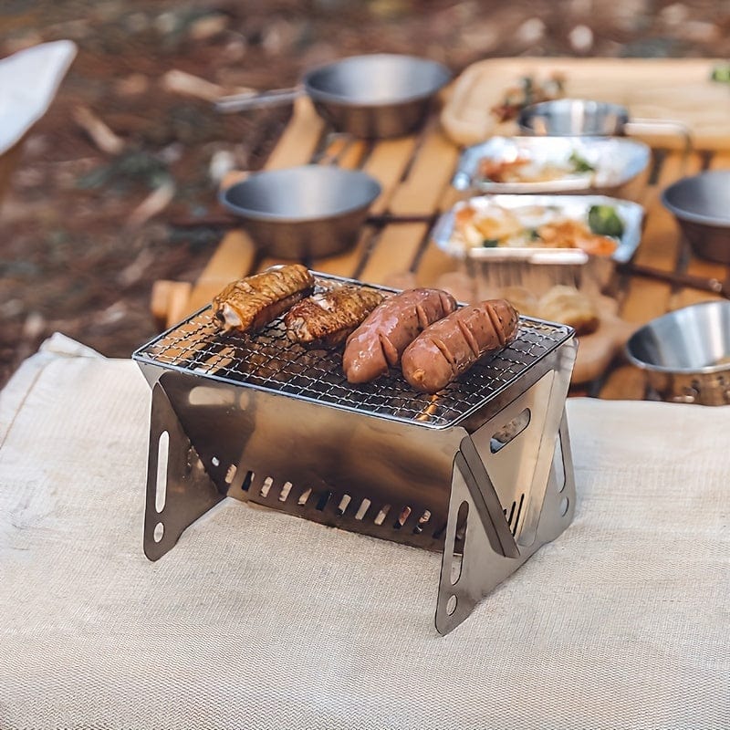 Campingbrændeovn med grill, rustfrit stål, bærbar 1 stk.