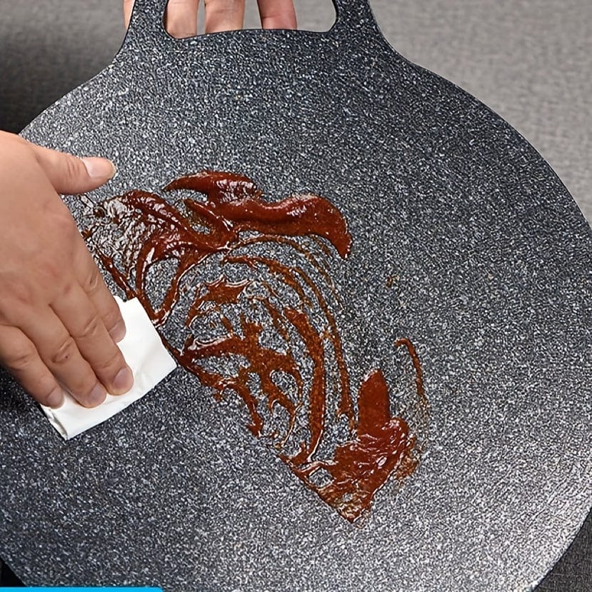 Grillpande i støbejern, rund form, non-stick belægning i Maifan-sten, grillpande med håndtag - NK103563