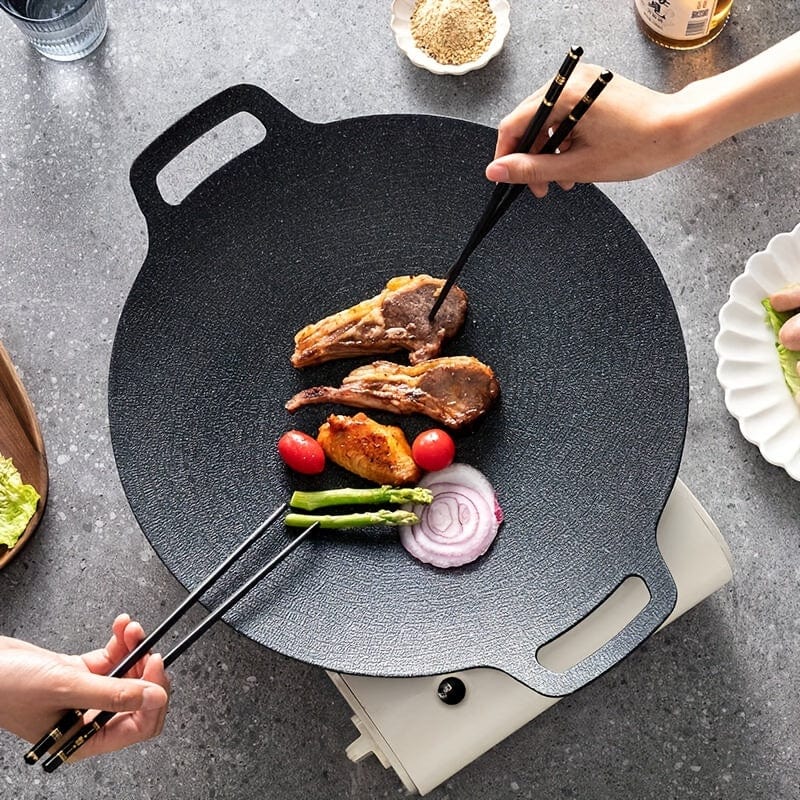 Stegepande i støbejern, rund form, non-stick Maifan stenbelægning, grillpande med håndtag - NK103563 24CM