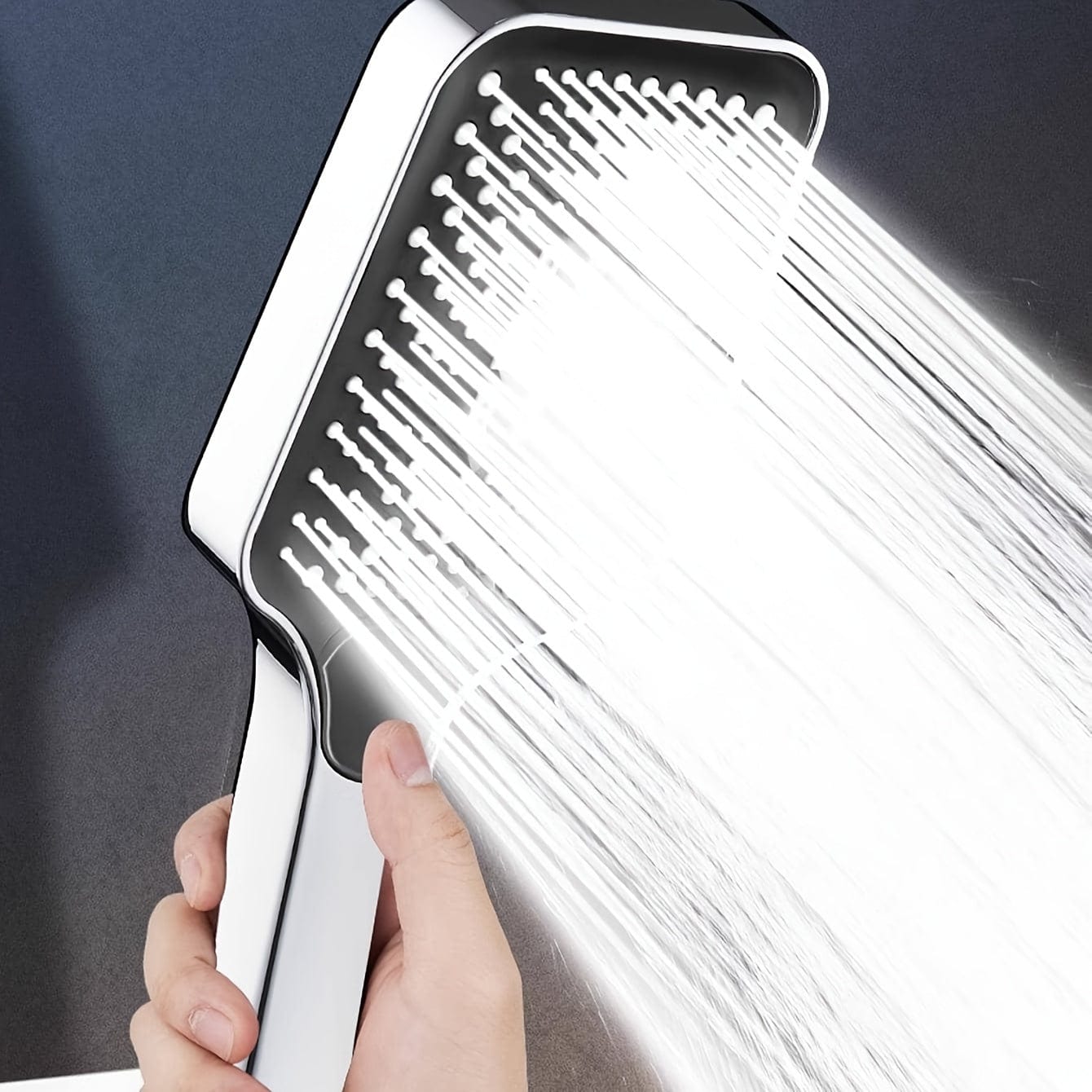 Firkantet justerbart brusehoved, superladet ABS, termostatisk spray, vandsparer, badeværelsestilbehør