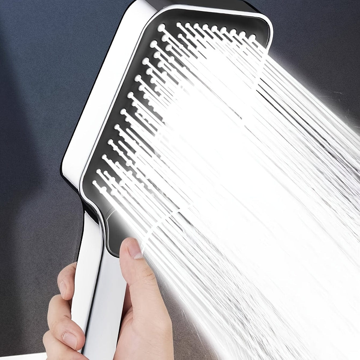 Firkantet justerbart brusehoved, supercharged ABS, termostatisk spray, vandbesparende, sølvfarvet - ekstra badeværelsestilbehør
