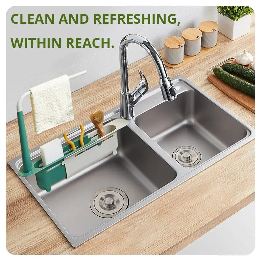 Udtrækkelig svampholder til køkkenvasken