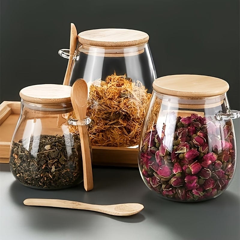 Glaskrukke med lufttæt låg - Sæt med 1, Slik- og opbevaringsglas til te, kaffe og krydderier - Designkøkkentilbehør - Ref. AV74355 350ml