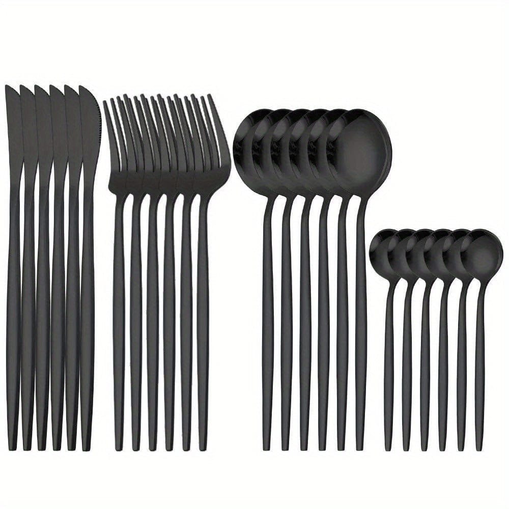Portugal Borddækningssæt - 24 dele rustfrit stål - Bestiksæt Bøfgafler Skeer - Opvaskemaskine - VVN75871 24PCS Sort