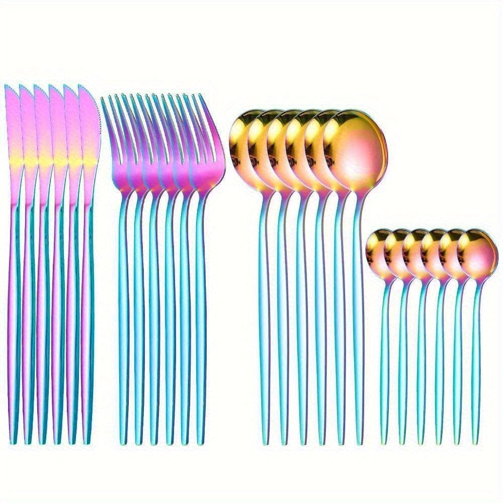 Portugal Borddækningssæt - 24 dele rustfrit stål - Bestiksæt Bøfgafler Skeer - Opvaskemaskine - VVN75871 24PCS Rainbow