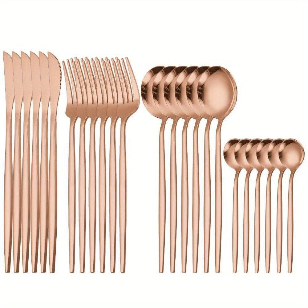 Portugal Borddækningssæt - 24 dele rustfrit stål - Bestiksæt Bøfgafler Skeer - Opvaskemaskine - VVN75871 24PCS Rose Golden