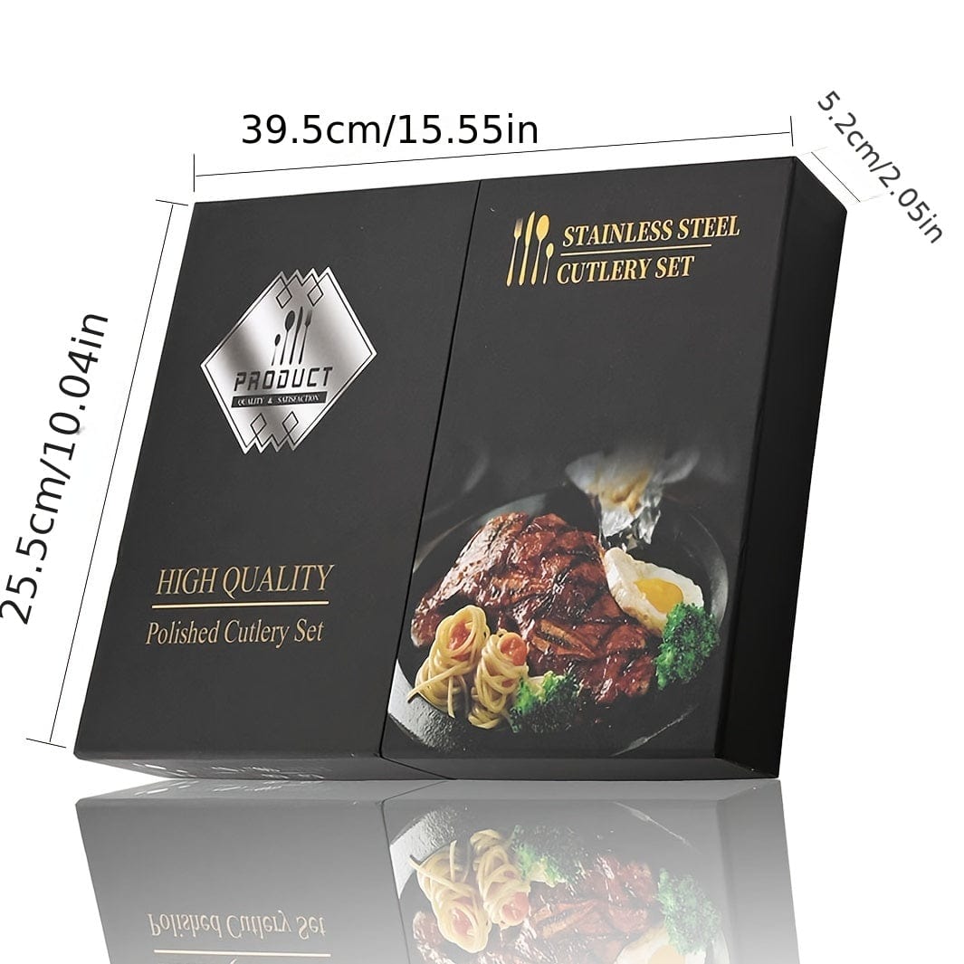 Guldbelagt bestiksæt med sort skaft - Rustfrit stål 24 dele - VF20943