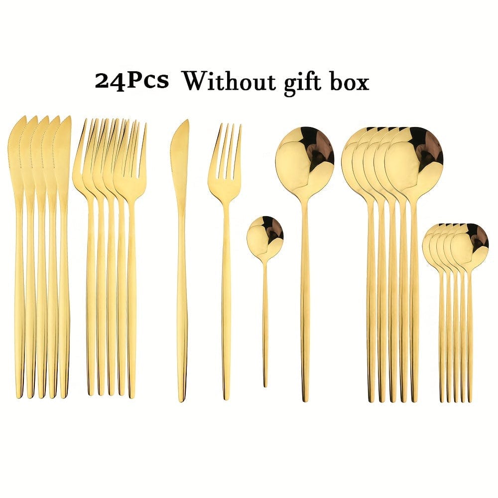 Golden bestiksæt med sort skaft - Rustfrit stål 24 dele - VF20943 Golden