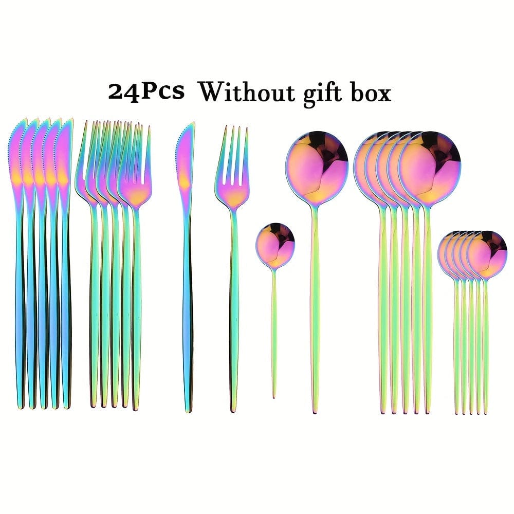 Guldbestik med sort skaft - Rustfrit stål 24 dele - VF20943 Rainbow