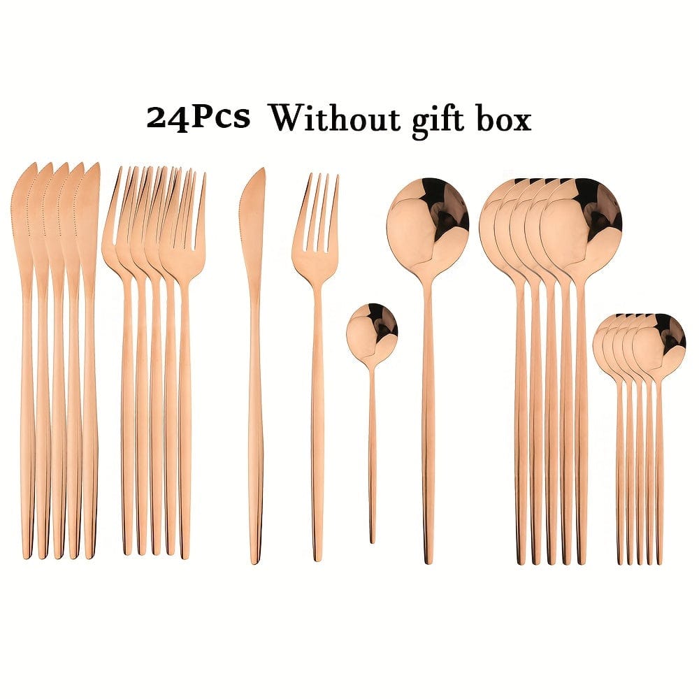Guldbelagt bestiksæt med sort håndtag - Rustfrit stål 24 dele - VF20943 Rose Color
