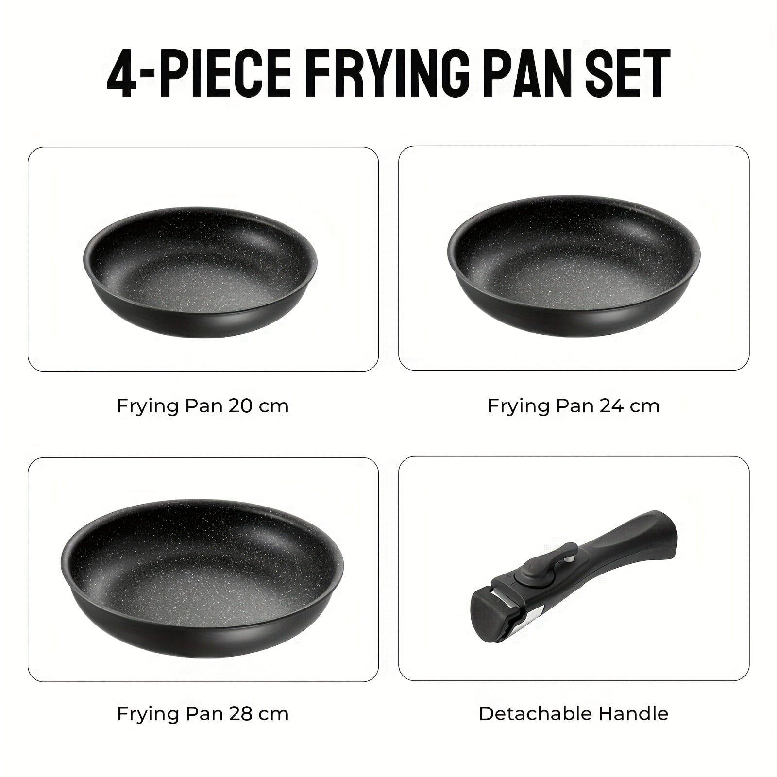 Sæt med aftagelige non-stick-pander | 3 størrelser | Passer til alle brændere | Aluminium | Sort