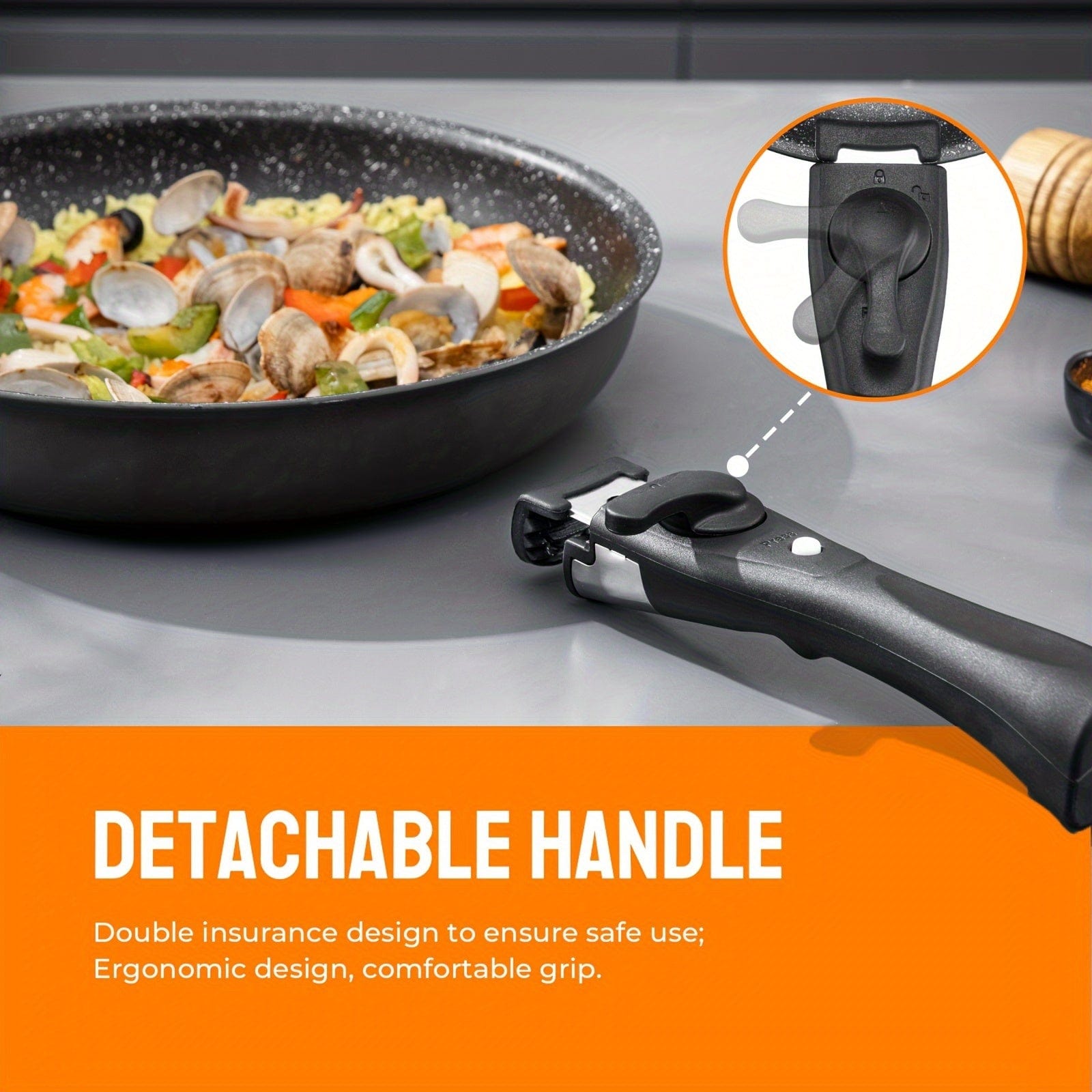 Sæt med aftagelige non-stick-pander | 3 størrelser | Passer til alle brændere | Aluminium | Sort