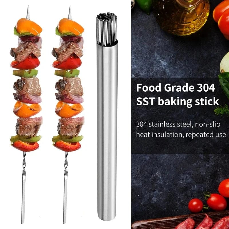 Grillspyd i rustfrit stål BBQ Shish Kebab Flat Forks Storage Tube for Outdoor Camping Picnic Cooking Tools Reusable 20Pcs