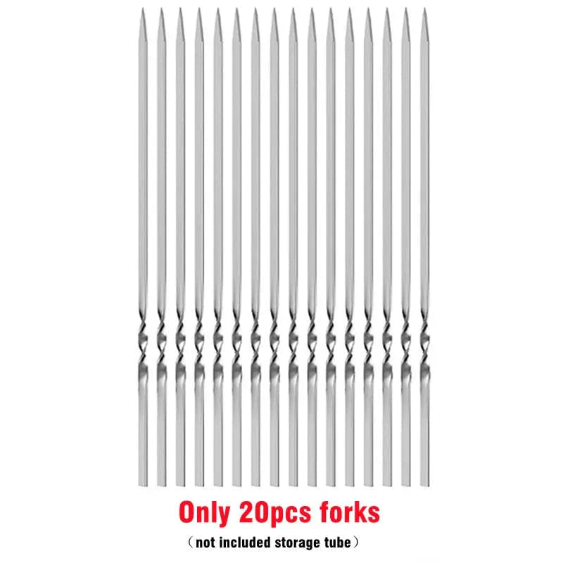 Grillspyd i rustfrit stål BBQ Shish Kebab Flat Forks Storage Tube For Outdoor Camping Picnic Cooking Tools Reusable 20Pcs Only 20pcs forks