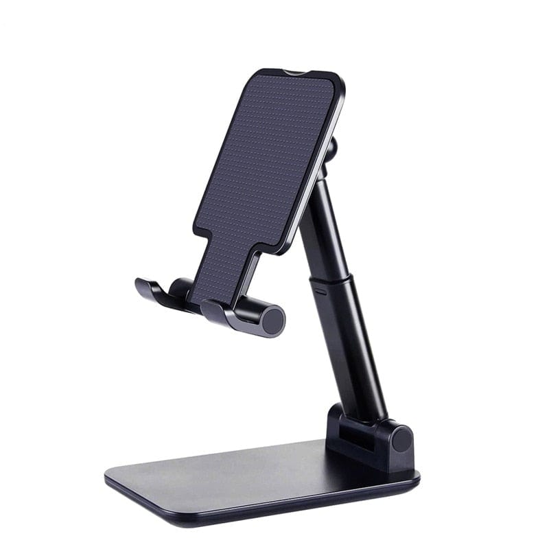 Kompakt, sammenklappelig og justerbar smartphone- og tabletholder, sort