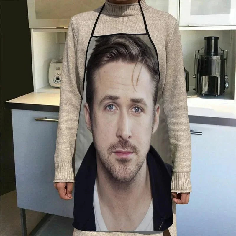 Ryan Gosling køkkenforklæde med tryk - tilbehør til kokke og tjenere - 50x75cm, Oxford-klud - SQPILLW 1 / 68x95cm