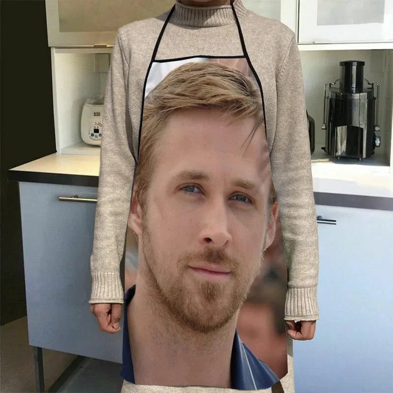 Ryan Gosling køkkenforklæde med tryk - tilbehør til kokke og tjenere - 50x75cm, Oxford-klud - SQPILLW 16 / 68x95cm