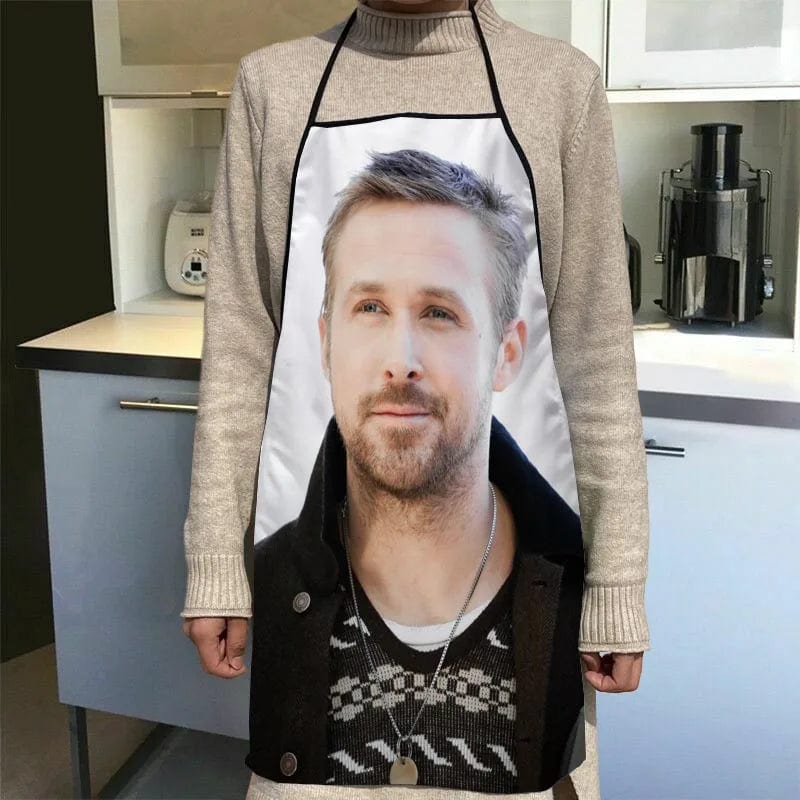 Ryan Gosling køkkenforklæde med tryk - tilbehør til kokke og tjenere - 50x75cm, Oxford-klud - SQPILLW 2 / 68x95cm