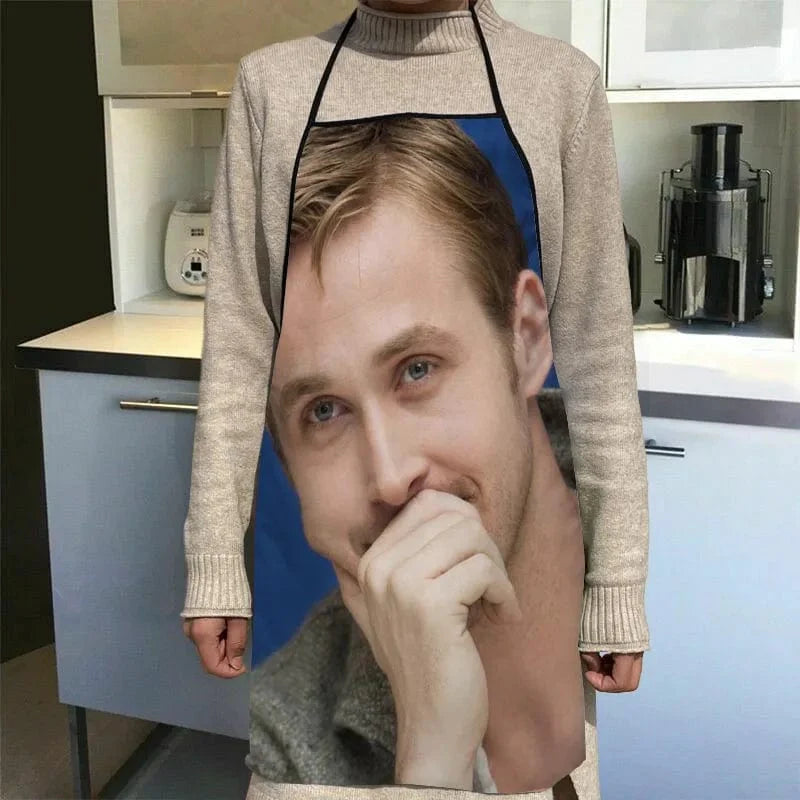 Ryan Gosling køkkenforklæde med tryk - tilbehør til kokke og tjenere - 50x75cm, Oxford-klud - SQPILLW 7 / 68x95cm