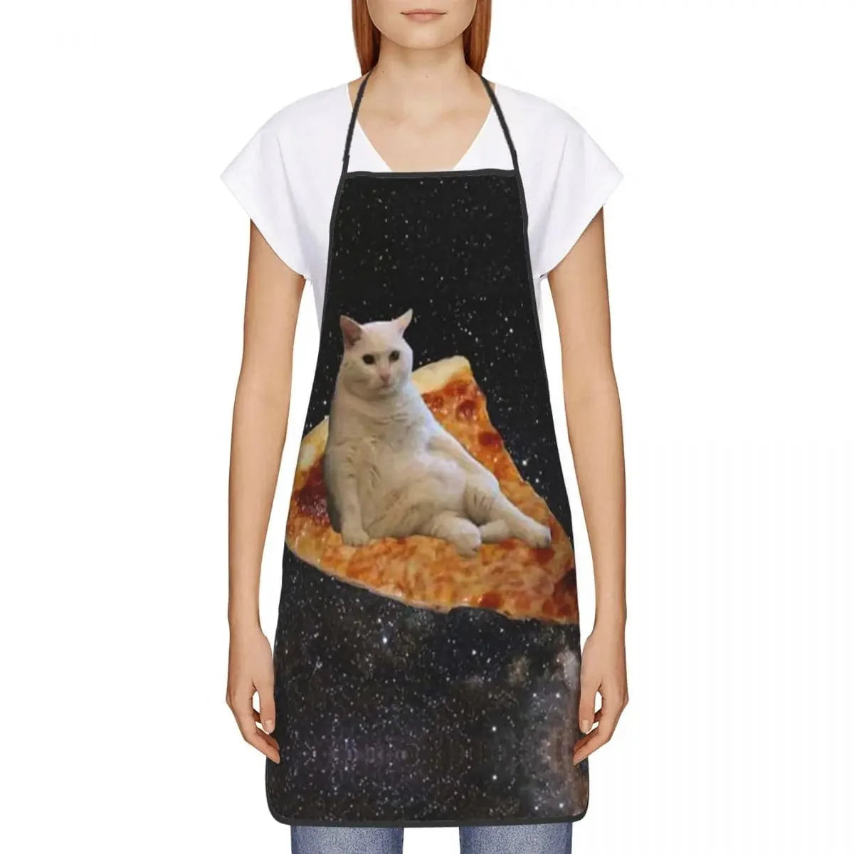 Humoristisk Unisex Pizza Cat Space-forklæde - Oxford - Til kokke