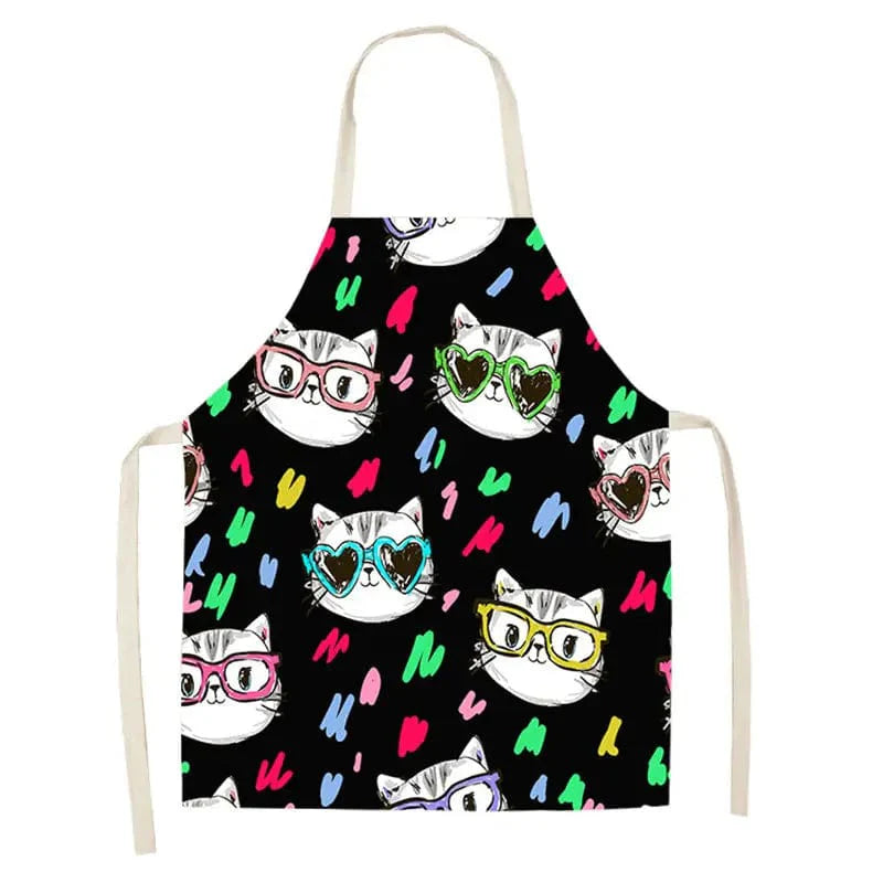 Cartoon Cat Linen Sleeveless Apron Adult 55x68cm Chats en Coeur / Adult 55x68cm