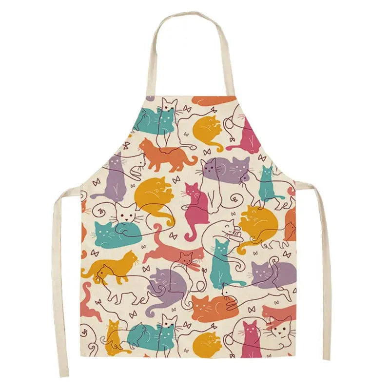 Cartoon Cat Linen Sleeveless Apron Adult 55x68cm Chats en Coeur / Adult 55x68cm