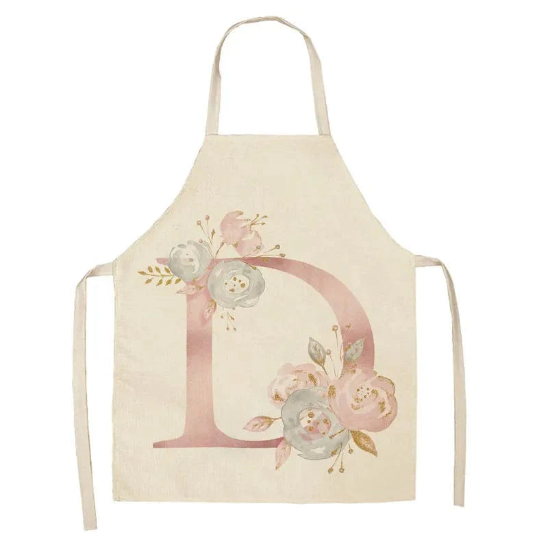 Børneforklæde i hør med lyserødt bogstavdesign - tilbehør til madlavning og bagning D / 47x38cm børnestørrelse