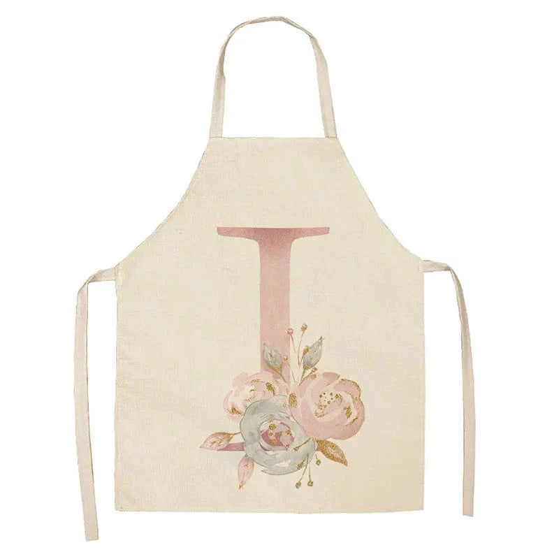 Børneforklæde i hør med lyserødt bogstavdesign - tilbehør til madlavning og bagning I / 47x38cm børnestørrelse