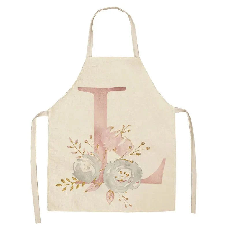 Pink bogstavdesign hørforklæde til børn - tilbehør til madlavning og bagning L / 47x38cm børnestørrelse