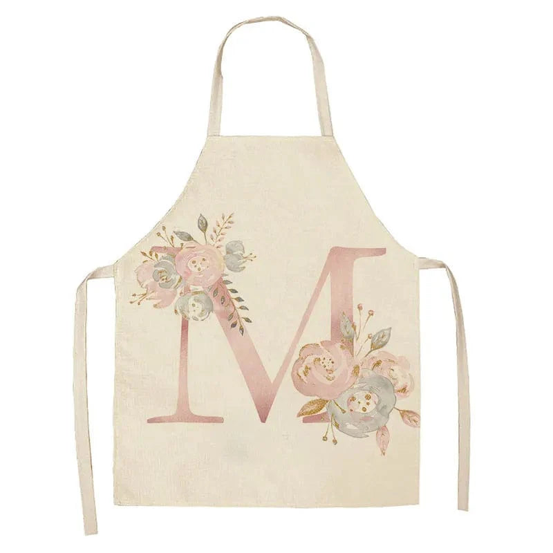 Pink bogstavdesign hørforklæde til børn - tilbehør til madlavning og bagning M / 47x38cm børnestørrelse