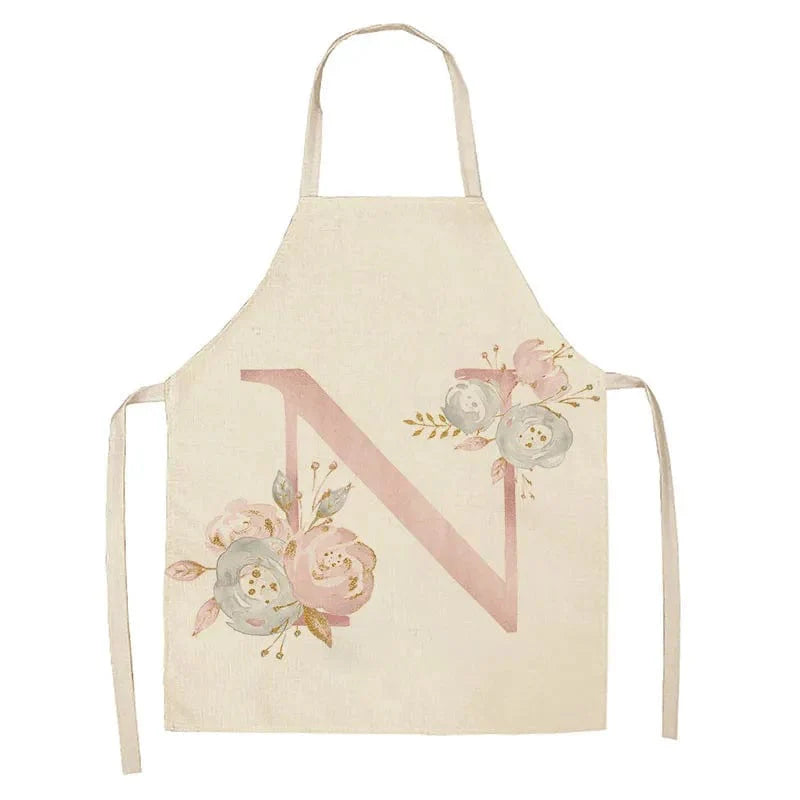 Børneforklæde i hør med lyserødt bogstavdesign - tilbehør til madlavning og bagning N / 47x38cm børnestørrelse