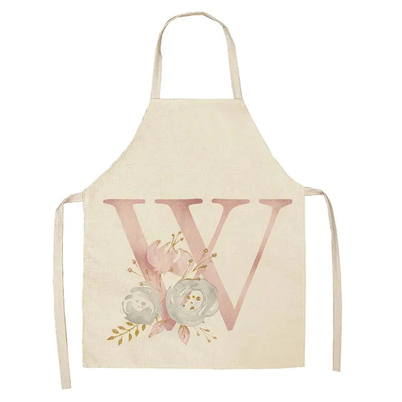 Børneforklæde i hør med lyserødt bogstavdesign - tilbehør til madlavning og bagning B / 47x38cm børnestørrelse