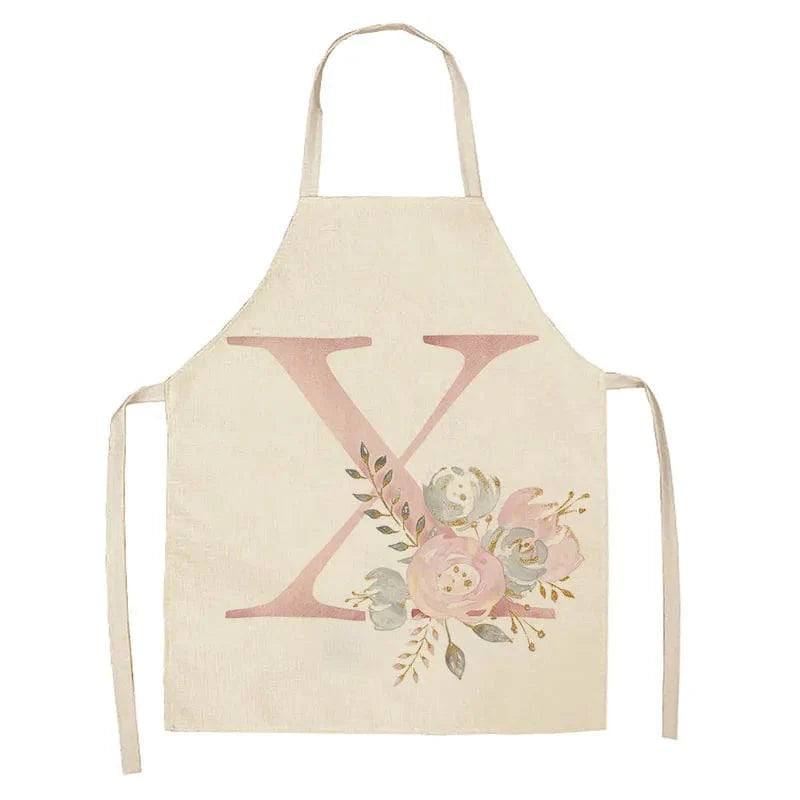 Børneforklæde i hør med lyserødt bogstavdesign - tilbehør til madlavning og bagning X / 47x38cm børnestørrelse