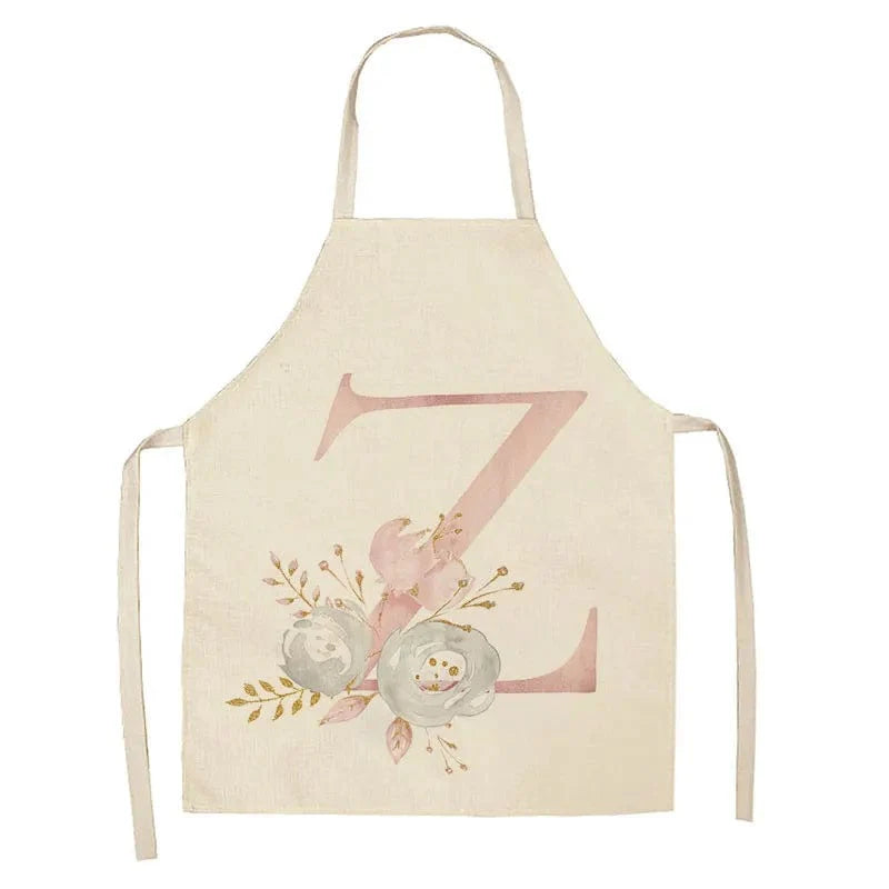 Børneforklæde i hør med lyserødt bogstavdesign - tilbehør til madlavning og bagning Z / 47x38cm børnestørrelse