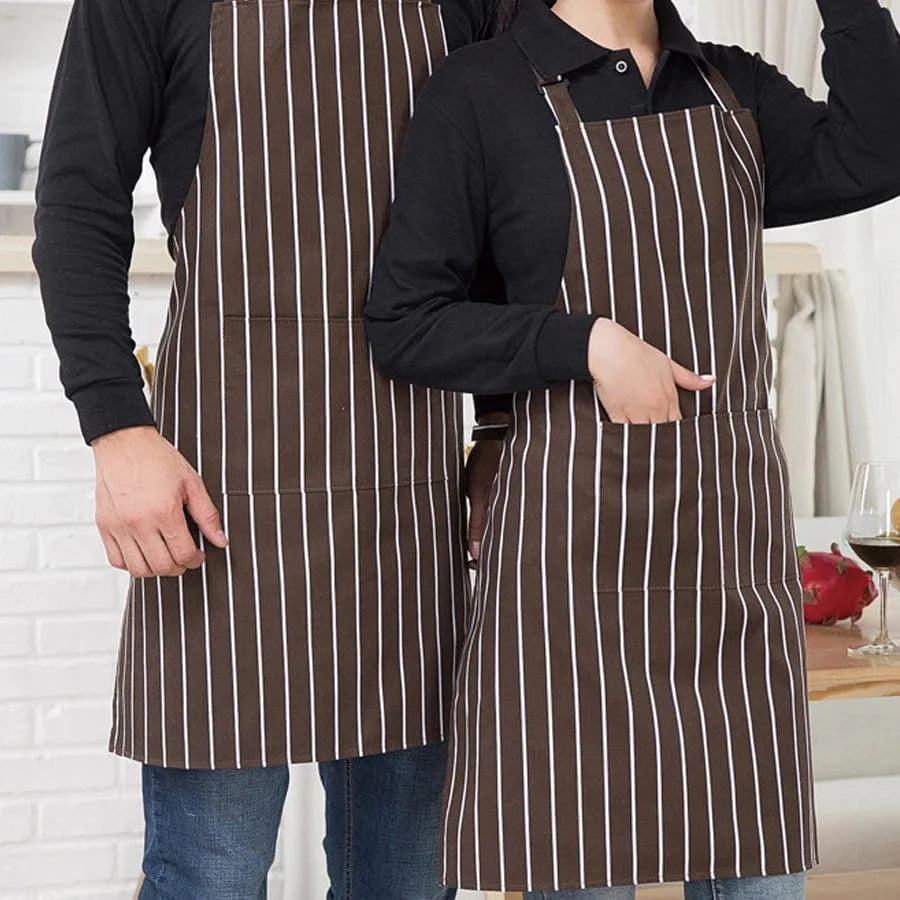 Justerbart, stribet køkkenforklæde til voksne - ideelt til restauranter, camping og madlavning kaibaitiao