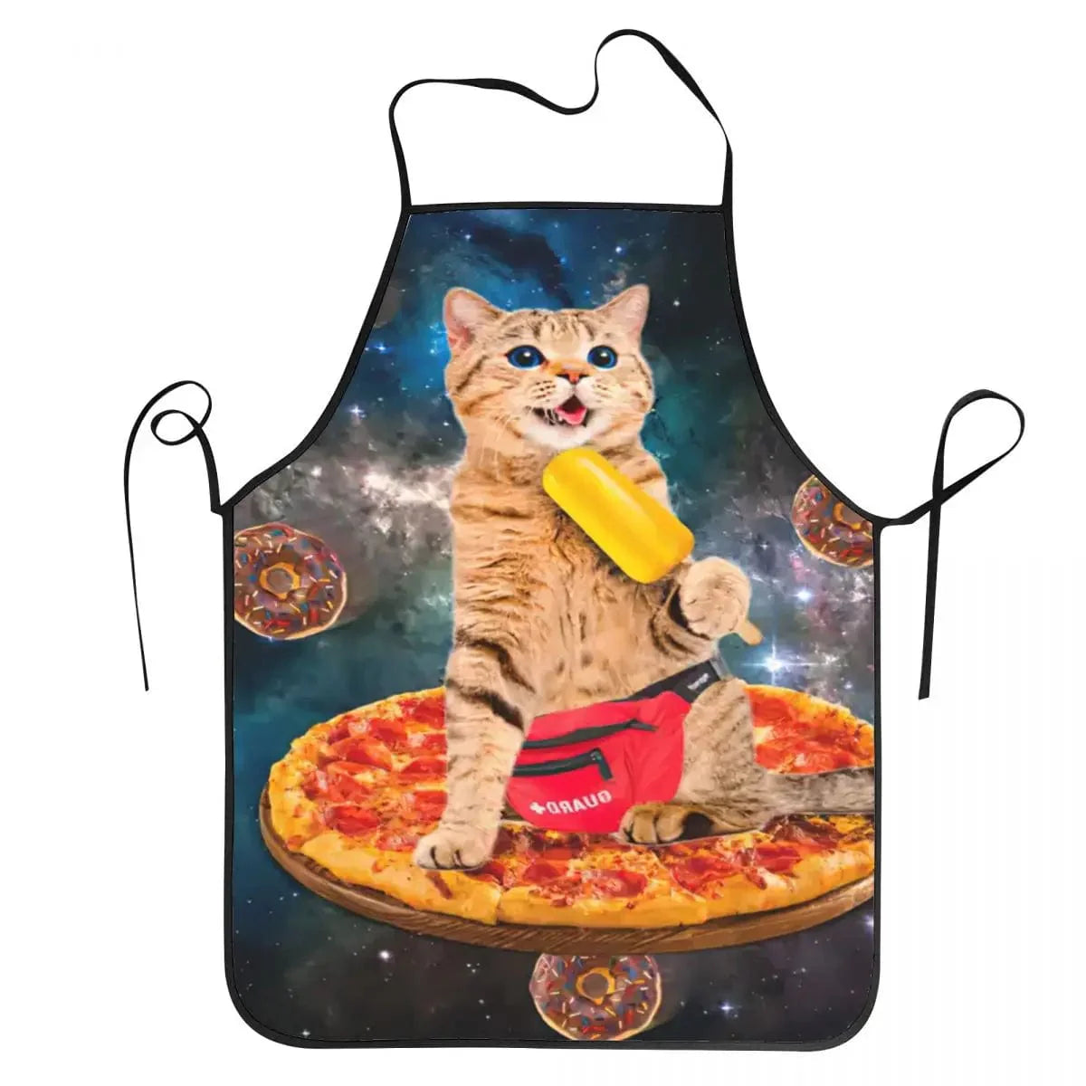 Space Pizza Cat Meme køkkenforklæde - Voksen Mænd Kvinder - Sjovt motiv til køkkenet