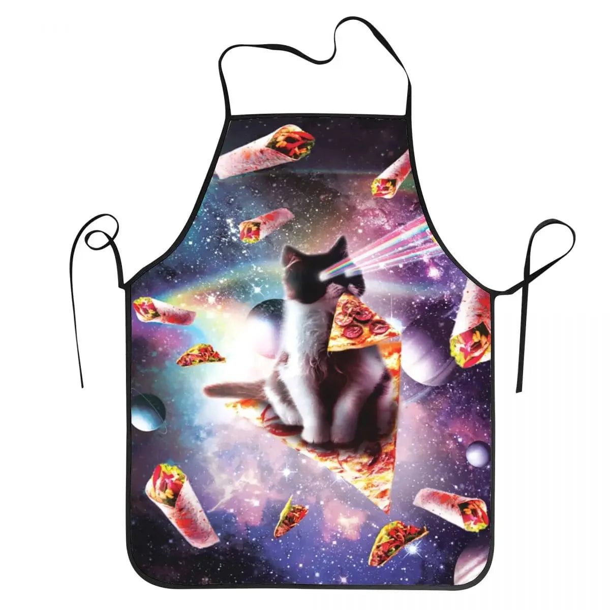 Unisex køkkenforklæde Space Pizza Cat Meme til kokke - sjovt og originalt!