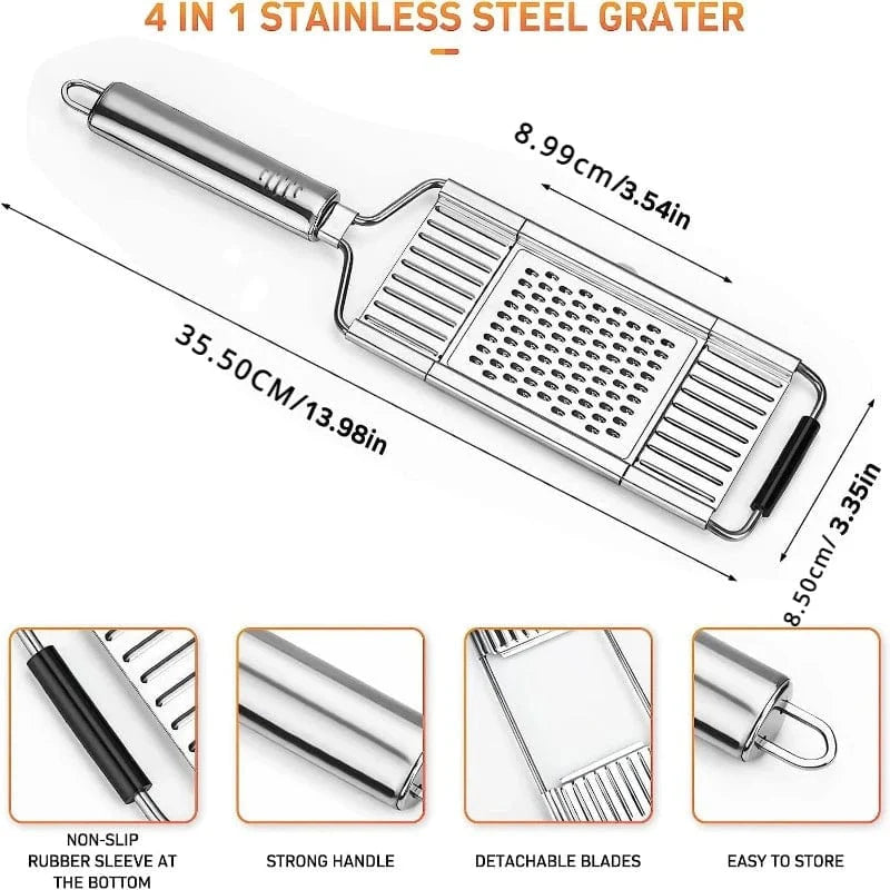 Multifunktionel grøntsagssnitter i rustfrit stål med 4 knive